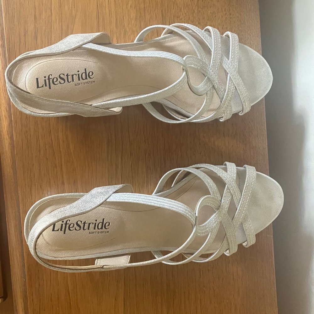 Life Stride Silver Sandals, Size 9